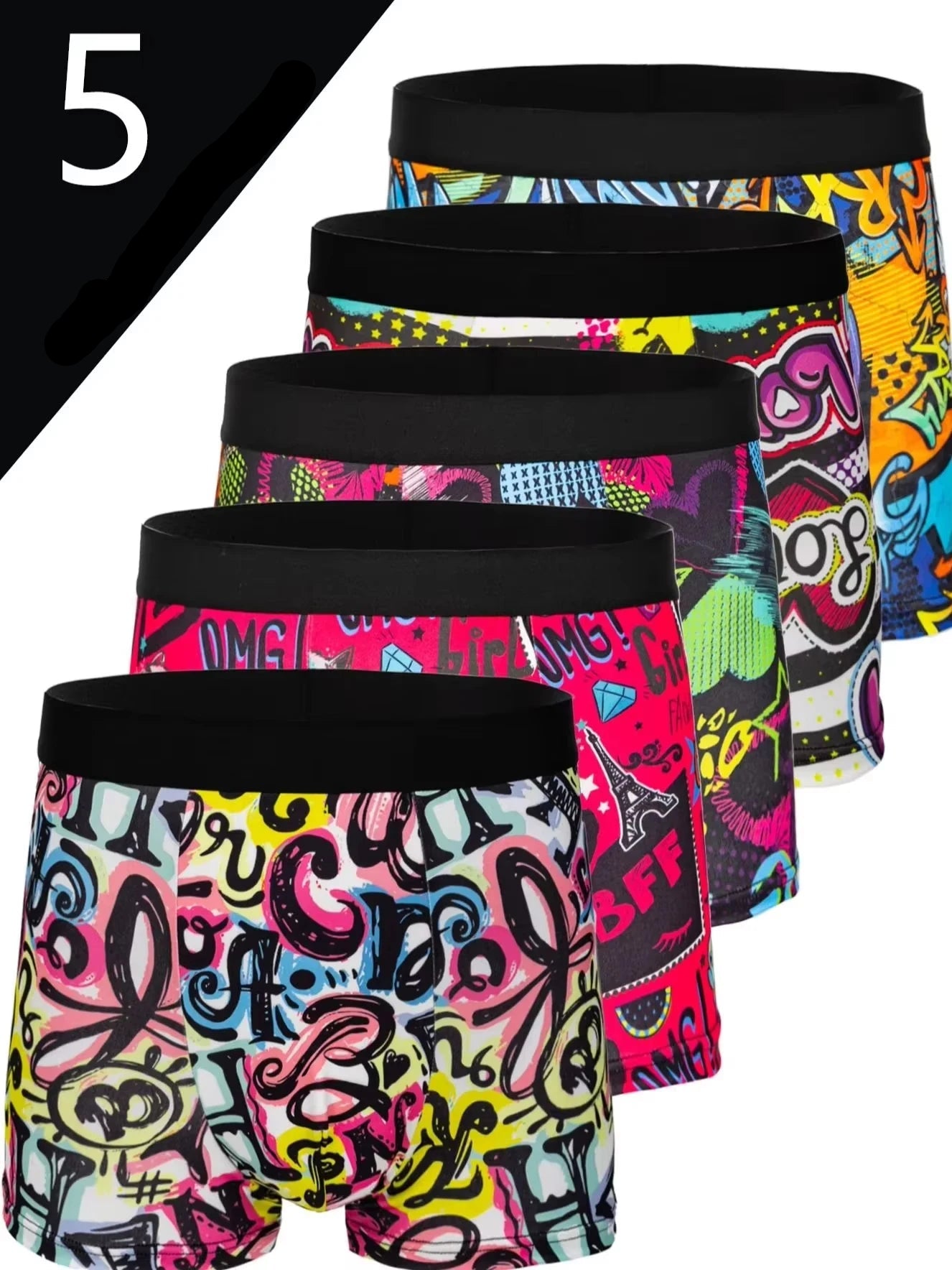 Kit Cuecas Boxers - Estampas (5 Uni.)