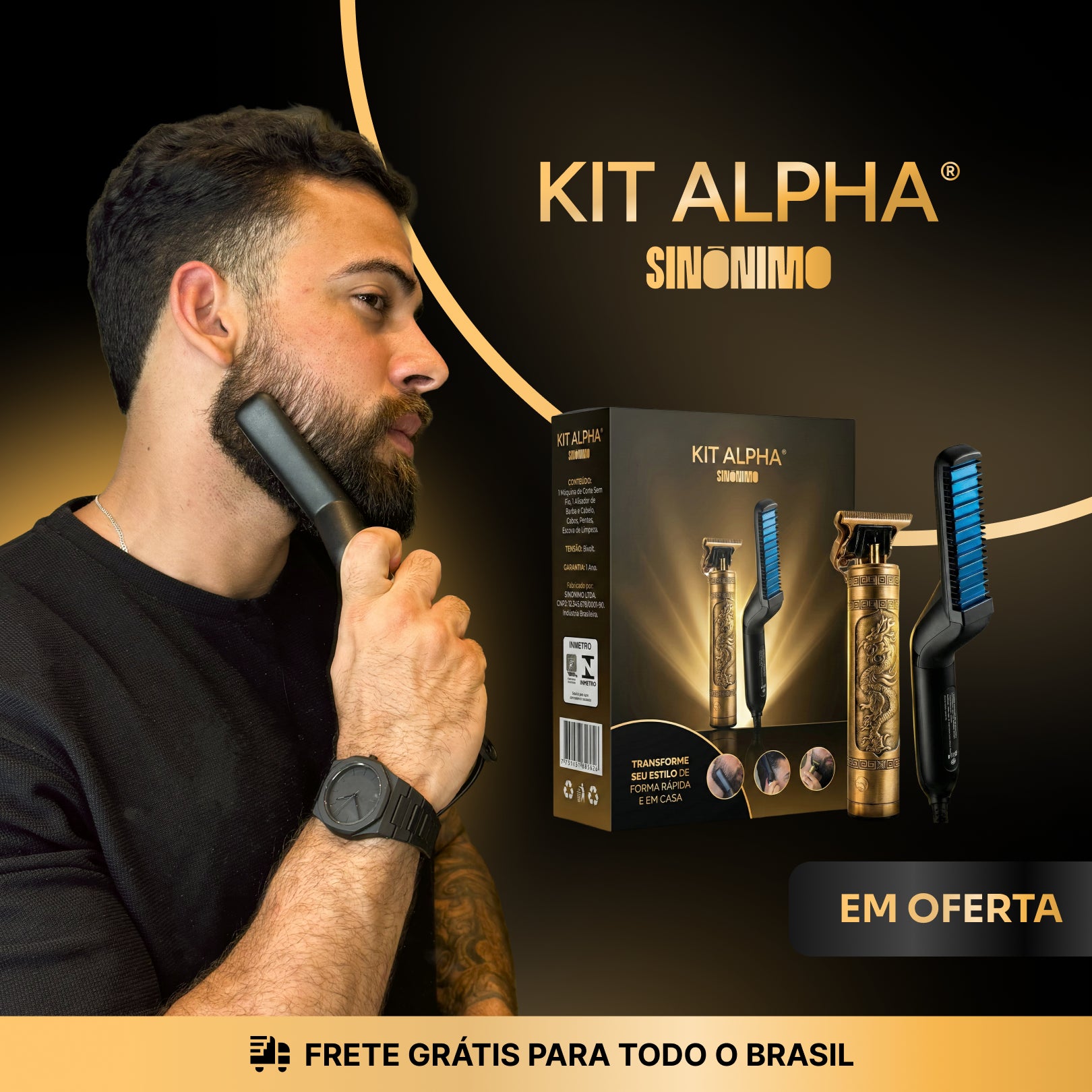 KIT ALPHA:  Pente Térmico Profissional® + Máquina de Acabamento - Barber Gold®