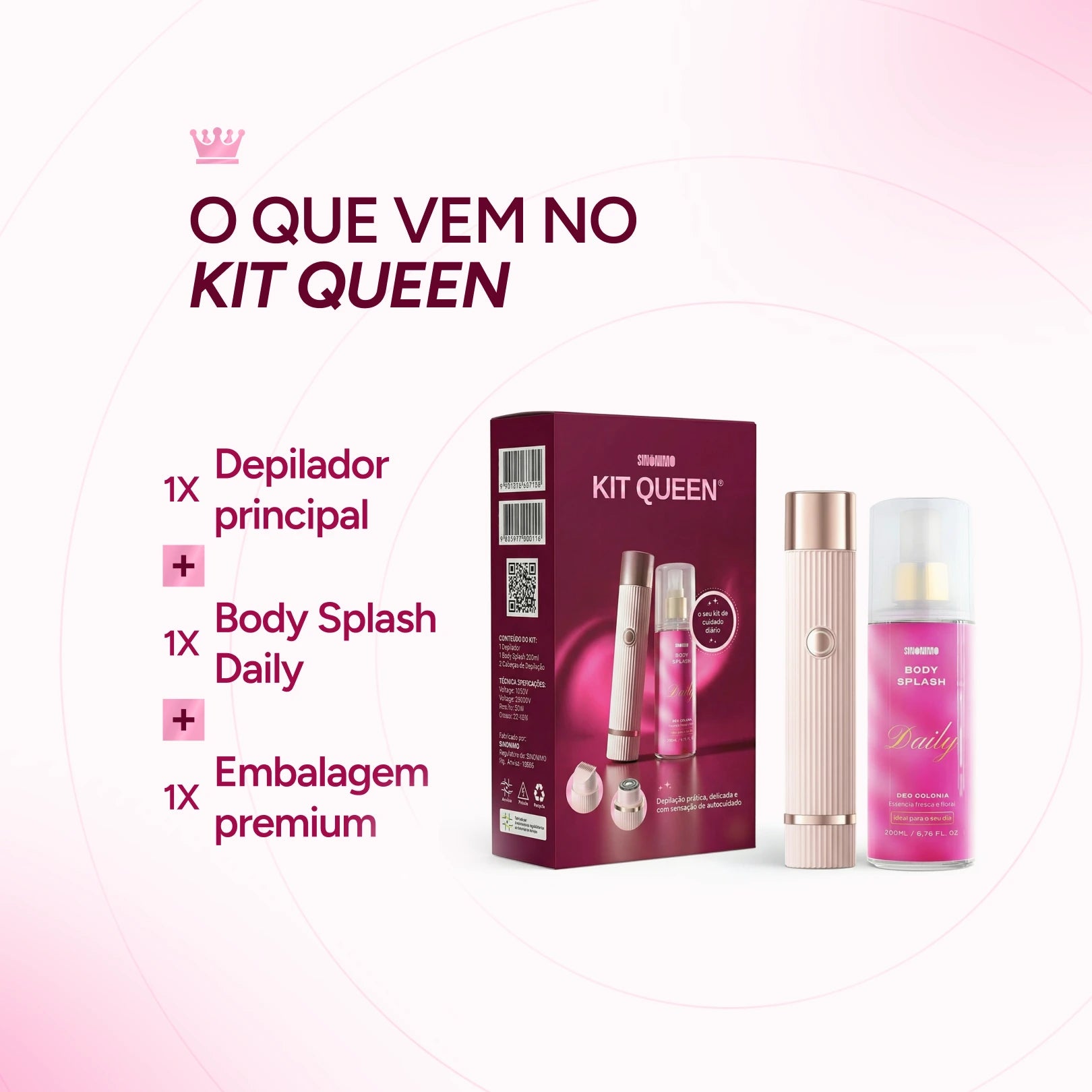 KIT QUEEN: Depilador 2 em 1 Anti-Foliculite® + Body Splash Sinonimo®